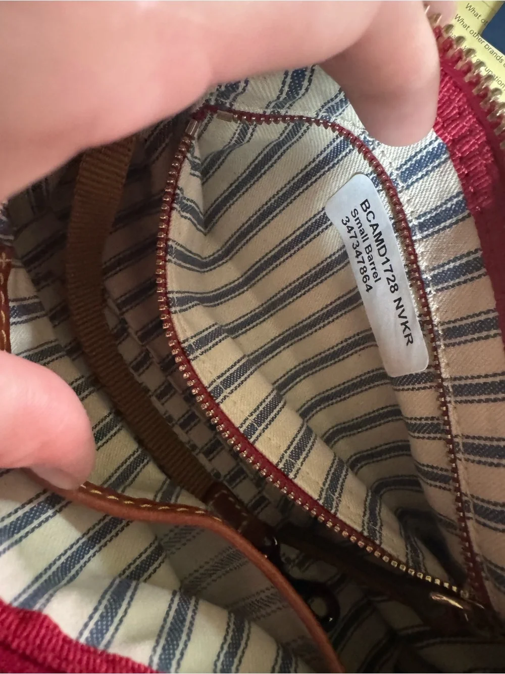 Dooney & Bourke Navy and Brown Leather-Trim Wristlet with Pink Zip